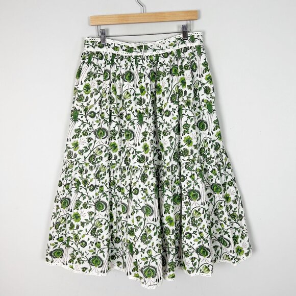 Beau & Ro Boho A-line Midi Skirt Green Floral Tropical Size Small Women's - Picture 4 of 5